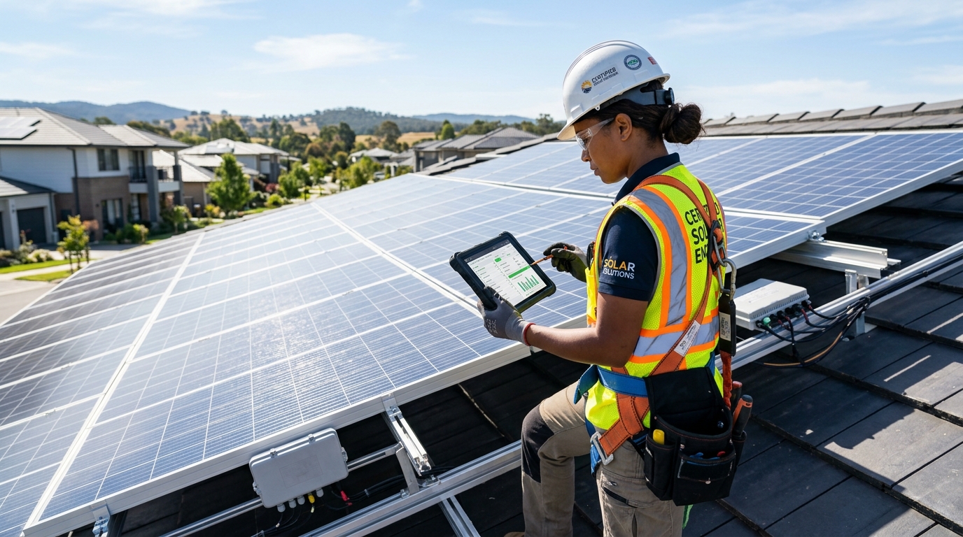 SunPulse Engineer Setting up Net Metering System