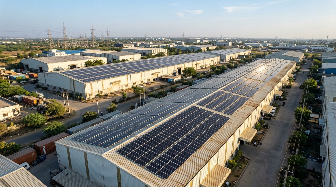 Live 4K Drone Aerial Flyover of 1.10 MWp Industrial Mega Solar Plant Ahmedabad Gujarat